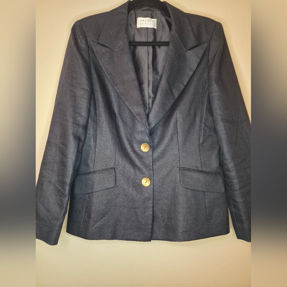Pure Linen Navy Women's Blazer with Gold Buttons